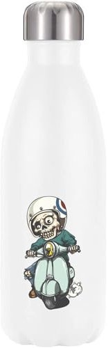 Skeleton Bike Racing - Borraccia termica con isolamento sottovuoto, colore: bianco