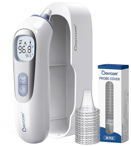 Berrcom Ear Thermometer with Heated Tip & Age Precision, Fever Alarm with Mute & Night Light, Includes 21 Probe Covers & Storage Box, Accurate Digital Ear Thermometer for Adults, Kids and Babies