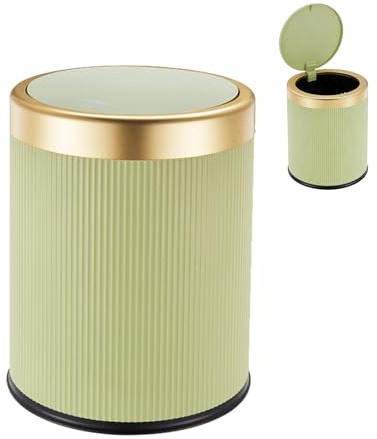 12L Bathroom Bin, Round Bedroom Bins with Press Top Lid, Wastbasket Garbage Trash Can Dog Proof Dustbin for Toilet Bathroom Bedroom Living Room Office Kitchen Household School (Green)