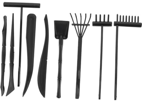 AKOOSY Lot De 9 Râteaux De Jardin Zen pour Sable Kit D’Outils De Contemplation Compact Outil De Jardin Zen en Plastique Noir Et Relaxation Spirituelle