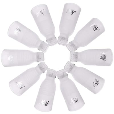 HUVZOR 10 pièces Acrylique Nail Art Clip, Capuchon Ongle, Tremper Hors Clip Capuchon,Pince à Ongles Dissolvant,Pour le Nettoyage des Ongles Retirer le Vernis Ge UV Outil Capuchon Plastique(Blanc)