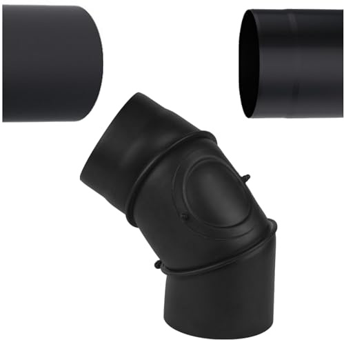 Tubo a Gomito Ø 130 mm Nero per Stufa - Regolabile 0–90° in Acciaio 2 mm - con Porta di Pulizia - Gomito Girevole per Condotto Fumi – per Stufa a Legna/Pellet/Caminetto