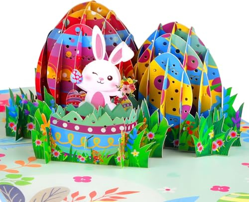 Carte de Pâques 3D, Carte Joyeuses Pâques, Carte de Pâques Pop Up avec Enveloppe, Cartes Postale Paques avec Lapins avec Enveloppe, Cadeaux pour Parents, Partenaires et Amis (A)