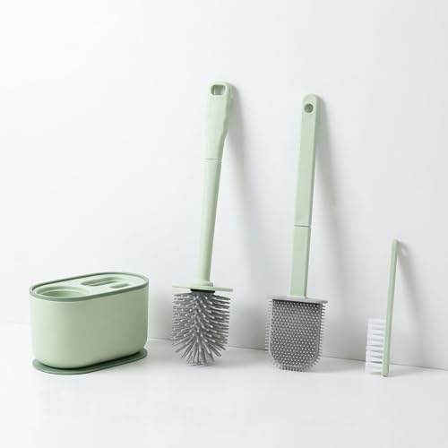 PLUWAY Silicone Toilet Brush:Quick-drying,Wall-mount,hygienic,3-in-1-Green | toilet brushes & holders for deep cleaning.Wall-mount|floor placement,easy to clean,versatile loo brush for bathroom cleaning