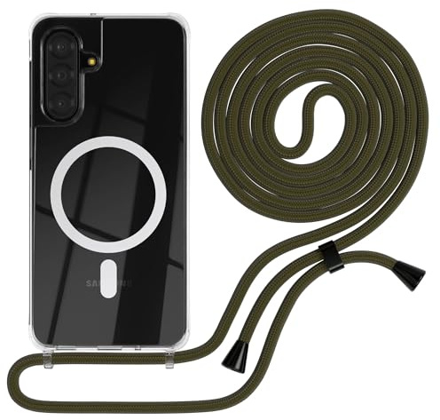 EAZY CASE - Handykette kompatibel mit Galaxy A17 Kette zum Umhängen Stoßfest Handyhülle für Galaxy A17 Silikon Hülle mit Band Handytasche Transparent als Fallschutz in Grün - Clips Schwarz