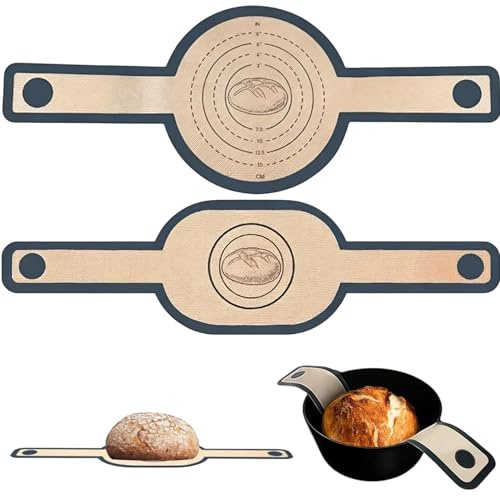 2 PCS Silicone Bread Sling for Dutch Oven, Non-Stick Reusable Bread Baking Mat with Long Handles, Easy Clean Sourdough Bread Transfer Tool, Silicone Baking Sling Liner for Homemade Bread Making