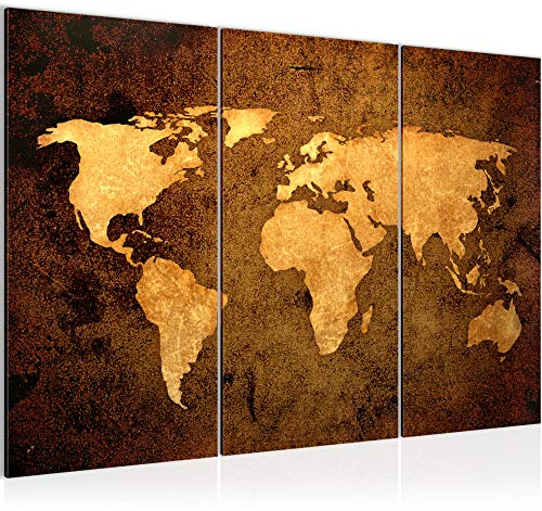 Runa Art Wandbilder Weltkarte Bild XXL Büro Wohnzimmer Gold Vintage Antik 120 x 80 cm 3 Teilig 101731a