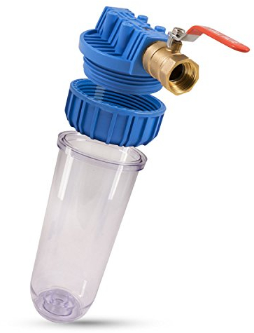 PureOne Single Filtergehäuse - Leergehäuse 10 Zoll mit 1, 3/4 oder 1/2 IG Anschluss. Für 10 Zoll Wasserfilter. Brunnenwasser, Zisterne, Hauswasserwerk. Inklusive Teflonband und Absperrhahn!