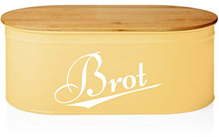 Lumaland Cuisine Brotkasten | Brotdose aus Metall mit Bambus Deckel | Brotbox oval 36 x 20 x 13,8 cm | 2in1 Brotbehälter & Schneidebrett [Sand]