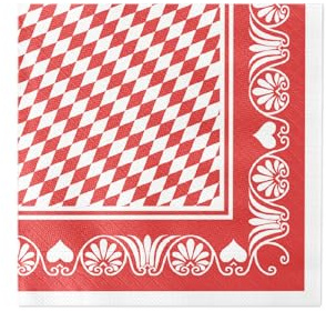 Sovie HORECA Tissue DELUXE Serviette BAVARIA in ROT - 40x40cm, 4-lagig, 1/4 Falz, 50 Stück - mit rot-weißen Rauten und Ornamentbordüre – ideal für Gastronomie, Veranstaltungen und Hotels