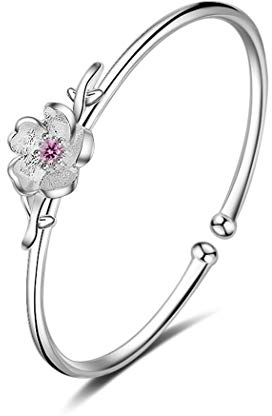 Armband aus 925er-Sterlingsilber, Kirschblüten-Armband für Damen und Mädchen, Charm, Sakura-Blume, Kette, Armband, Geschenk, Sommerschmuck, Metall