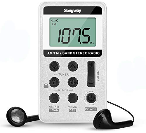 Songway AM/FM-Taschenradio Stereo mit Kopfhörer-LCD-Display USB Wiederaufladbar Hervorragender DSP-Empfang Energiesparende Tastensperre Stummschaltung für Fitnessstudio, Outdoor, Bibliothek, Museum
