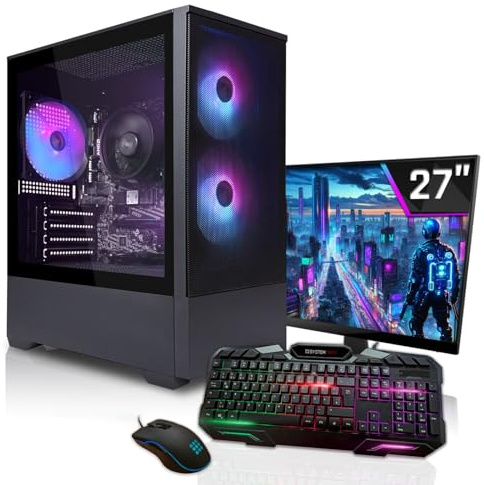 SYSTEMTREFF Basic Gaming Komplett PC Set - AMD Ryzen 5 5500 - RTX 3050 6GB | AMD 6-Kern CPU bis 4.2 GHz, 16GB DDR4, 500GB M.2 NVMe SSD, Nvidia Grafik, Windows 11, 27 Zoll TFT Display, für Gaming