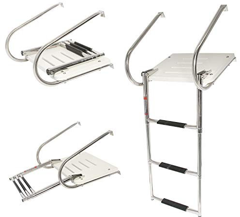 YaeMarine 3-Step Stainless Steel Inboard Boat Swim Ladder with Platform and Rails