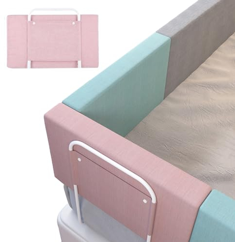 Mgchowue Schaumstoff-Bettschutz, Bettschienen Stoßstange, 40-60cm Einstellbare Höhe, Perlenbaumwolle + Metallstütze, Bettumrandung für Kleinkindbett und Einzel-/Doppelbett(Color:Pink,Size:60cm)