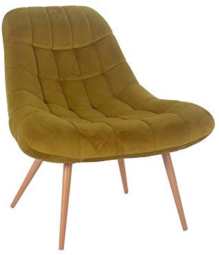 SalesFever Lounge-Sessel Chicago | XXL-Sitzfläche | Bezug Samt-Optik in Gelb | Beine Metall Holz-Optik | auffällige Steppung | skandinavisches Design