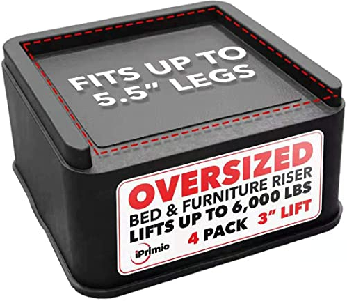 iPrimio Bed Risers - Heavy Duty Furniture Riser, Chair, Couch, Sofa Risers, Table Leg Extenders, Ideal for Floor Bed, Bed Table, 3-Inch Lift Square Furniture Raising Blocks, Up to 6000 lbs - 4 Pack
