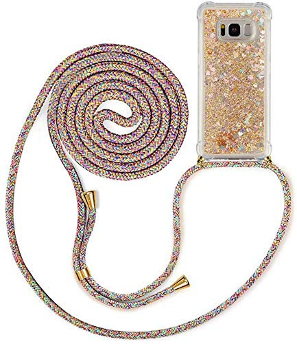 Wishcover Handykette kompatibel mit Samsung Galaxy S8, Glitzer Treibsand Transparent Silikonhülle, Hülle mit Band, Stylische Kette mit Hülle für Samsung S8