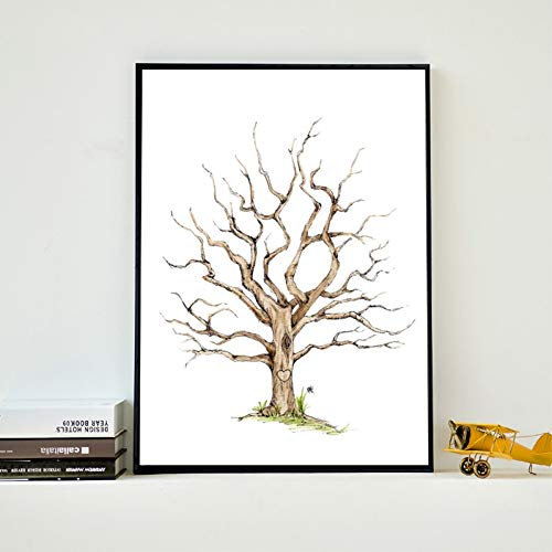 GUDOJK Peinture sur toile murale avec empreintes digitales, arbre généalogique, peinture sur toile, livre d'or pour fête prénatale, mariage, livre d'or 40 x 60 cm