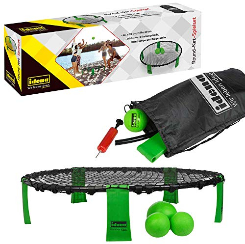Idena 40182 - Roundnet-Spielset in praktischer Transporttasche, mit Zubehör und Regelheft, grün-schwarz, lebhaftes, actionreiches Trendsportspiel für alle Altersstufen für drinnen und draußen