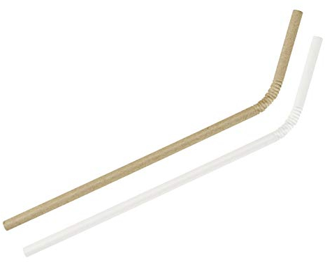 Fackelmann 54836 Lot de 40 pailles en papier coudées, Pailles en papier flexibles blanches et brunes, Papier certifié FSC, 23cm, Blanc