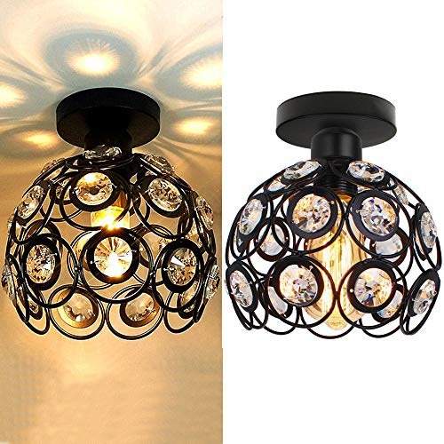iDEGU 2 Stück Deckenleuchten Retro Kronleuchter aus Kristall und Metall E27 Vintage Hängelampe Lampenschirm Wandlampe Dekoration für Schlafzimmer Wohnzimmer Flur (Schwarz, 20CM)