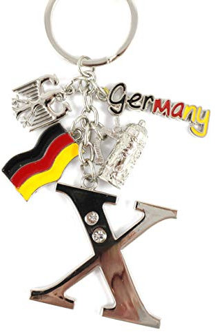 ELLUG Schlüsselanhänger H.: 11cm Buchstaben/Letter/Initalien/Alphabet/ABC mit Glitzersteinen & Charms Bierkrug/Adler/Deutschland-Fahne/Germany (X)