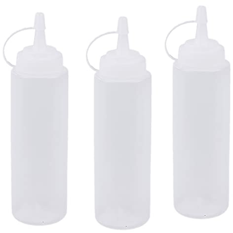 3Pcs White Squeeze Sauce Bottle 13 oz Condiment Bottles Plastic Squeeze Dispensers with Caps Seasoning Storage Container Measurement Bottles