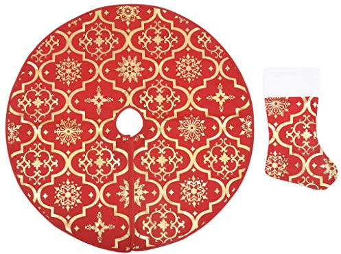 vidaXL Luxus Weihnachtsbaumdecke mit Socke Christbaumdecke Weihnachtsdeko Weihnachtsbaum Rock Decke Bodenmatte Tannenbaumdecke Rot 150cm Stoff