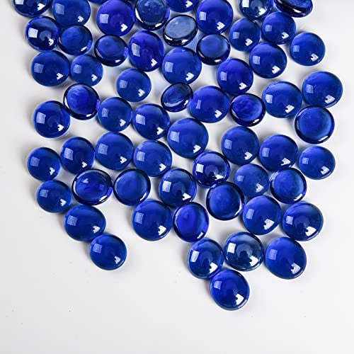 Hisredsun Lot de 290 galets en verre, 1,35 kg, perles plates bleues, pierres de remplissage pour vase, pierres précieuses artificielles en cristal pour aquarium, pot de fleurs, aménagement paysager