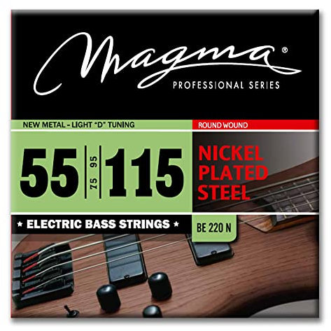 Magma - 1 Juego de Cuerdas para Bajo Eléctrico de Acero Niquelado – Tensión Metal Nuevo - Afinación D Liviano, Escala 34 pulgadas - Set de 4 cuerdas (.055 - .075 - .095 - .115) – BE220N