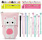 Hocadrv Chat Trousse kawaii, 1Trousse à Crayons Télescopique avec 12 Cute Chat 0,5 mm Stylos à Encre Gel und 240 Chat Autocollant Pour Garçons Filles Etudiants et Fournitures de Bureau