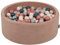 KiddyMoon Rund Bällebad Velvet Bällepool 90X30cm/300 Bälle ∅ 7Cm Ballgruben Für Babys Spielbad Kleinkinder, Hergestellt In Der EU, Wüstenrosa: Dunkeltürkis/Pastellbeige/Grüngrau/Lachsfarben