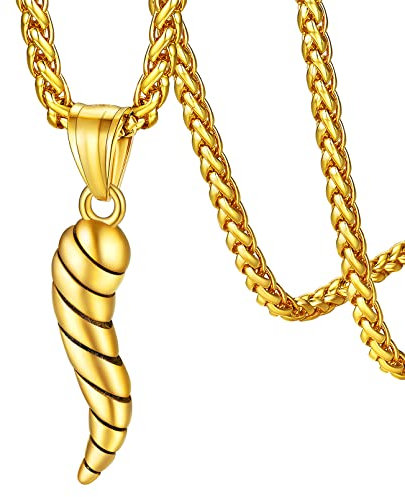 FaithHeart goldener Italien Horn Anhänger für Herren Jungen Charm Italienische Horn Charm Gedrehter Cornicello Anhänger Halskette Glücksbringer Kette
