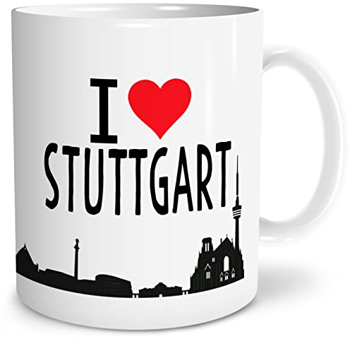OWLBOOK® I love Stuttgart Skyline Tasse mit Spruch Geschenke Geschenkideen als Erinnerung oder Mitbringsel von einer Reise für Männer und Frauen zum Geburtstag Keramik 300 ml