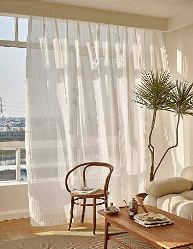 Lactraum Gardine Wohnzimmer Schwalbenschwanz zerknittert Vorhang Voile Beige mit Kräuselband H245 x B300 cm