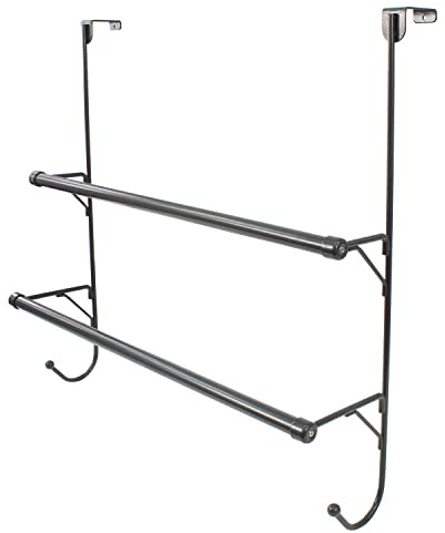 Over The Door 2 Tier Towel Drying Organizer Storage Rack Bathroom Holder Hanger
