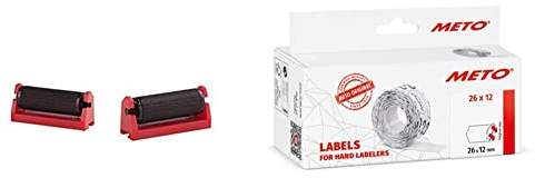 AVERY Zweckform IRAV5 Ersatz-Tintenrollen (für PL1/8 und PL2/18 161 x 58 x 14 mm) 5 Stück schwarz & Original Meto Preisauszeichner Etiketten (26x12 mm, 1-zeilig, 6.000 Stück, weiß, permanent)