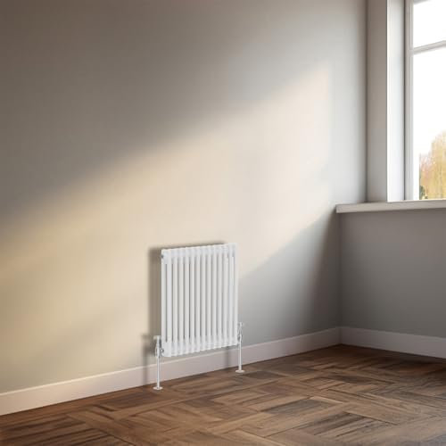 NRG Column Radiator Gloss White 600x605mm Double Traditional Cast Iron Style Heater Interior Designer Horizontal Bathroom Radiators
