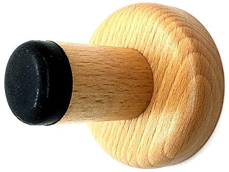 2 x Wooden Door Stop 58mm Wood / Rubber Tipped Door / Wall Mounted Protector