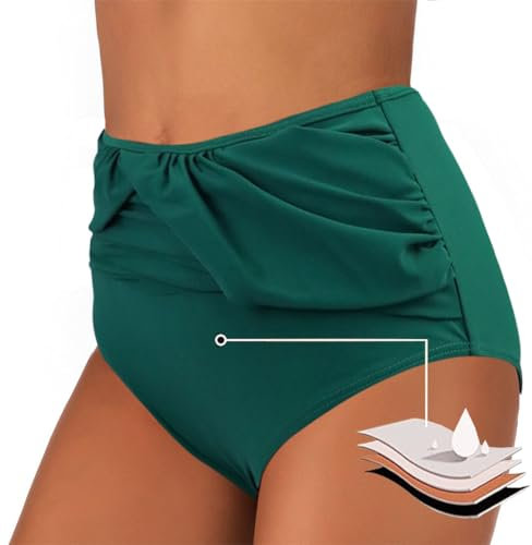 Femme Bas de Maillot Culotte de Bikini à Ruched Taille Haute Contrôle Abdomen Bas de Bikini Short Femme Shorts de Bain de Sport Froncés(Vert,XL)