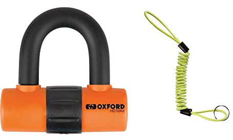 Oxford HD Max Orange High Security Motorcycle Steel Disc Lock LK312 & OF390 Disc Lock Minder Cable for Motorcycle Scooter Motorbike,Yellow