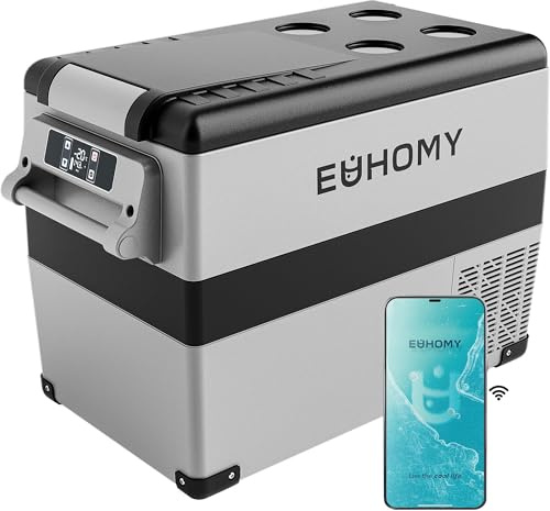 EUHOMY Réfrigérateur 12 V, refroidisseur électrique 48 l (45 L), contrôle par application pour réfrigérateur 12 V, refroidisseur 12 V - 15,6 °C ~ 20 °C, congélateur portable 12/24 V CC 110-240 V AC