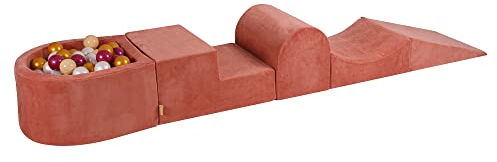 MEOWBABY Schaumstoff Bausteine Kinder - Bausteine XXL aus Schaumstoff mit Bällebad und 100 Bälle für Kinder - Baby Softbausteine zum Klettern, Samt, Marsala Rot