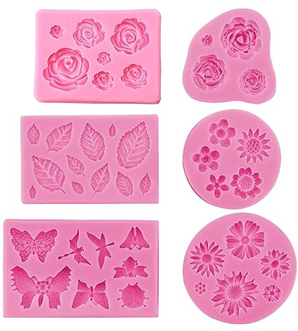 JJOnlineStore - Set of 6 Silicone Flower Moulds for Chocolate Cake Decorations | Rose and Butterfly Moulds for Cake Decorating Tools