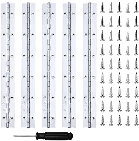 Leikurvo Pack of 5 Piano Band, 30 cm Stainless Steel Hinge with 12 Pre-Drilled Holes, Includes Screws and Screwdriver