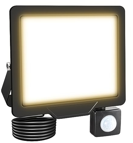 RIGIDON LED Strahler mit Bewegungsmelder 10W 1000LM Aussenstrahler mit Bewegungsmelder 4000K Warmweiß Wasserdicht Außen Fluter Außenleuchte Aussenlampe für Garten Garage Innenhöfe Sportplatz Hof