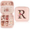 Portagioie con Lettera Iniziale R, Piccoli Scatola Portagioie da Viaggio con Specchio, Mini Porta Gioielli da Viaggio, Gioielli Pelle PU Portagioie Organizer Regalo di Compleanno per Donne Ragazze