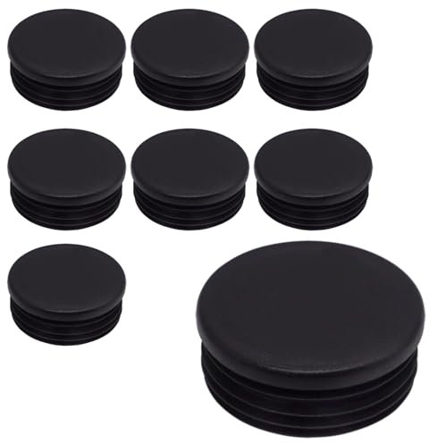 SKIR'CO (8 piezas) Insertos de tubo redondos de 70 mm, tapones para postes de valla, tapas de tubo de plástico negro, tapones de tubo, negro RAL 9005