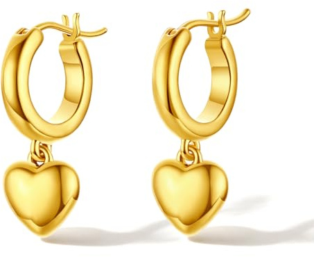 18K Gold Ohrringe Hängend Herz Charm 750er Gelbgold Ohrringe Creolen Schmuck für Damen Mutter Braut Liebhaber Geschenk Geburtstag Jahrestag Hochzeit Valentinstag